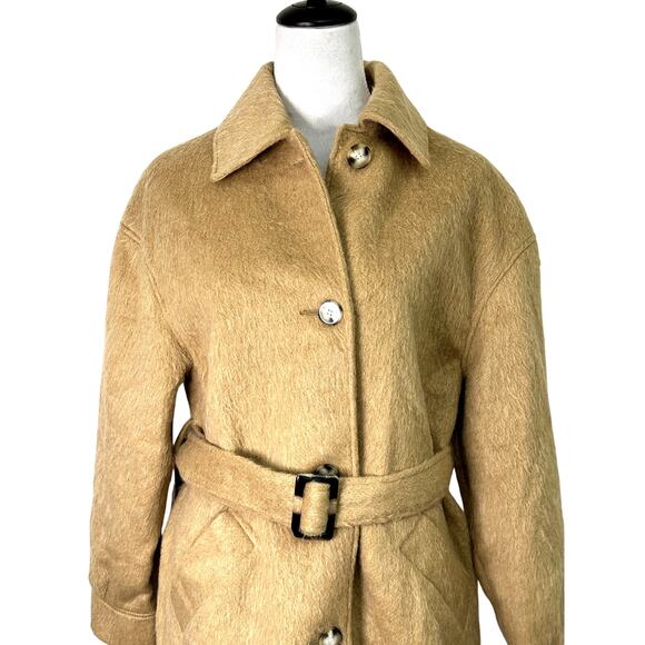 Topshop Shirt Jacket Belted Collared Long Sleeves Wool Blend Camel Tan W 4 NWT - Picture 3 of 10